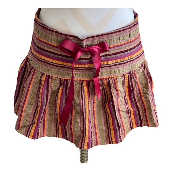 PEARL multi-color striped mini skirt w/satin ribbon size medium - Picture 5 of 10